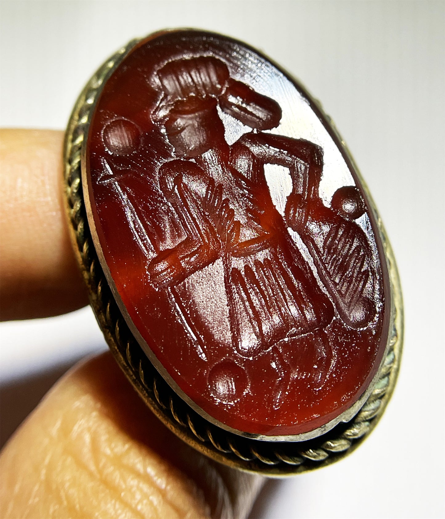 Old Ancient Agate Stone Sassanian Ring Seal Stamp Intaglio Bead Carnelian Pendant Engraved