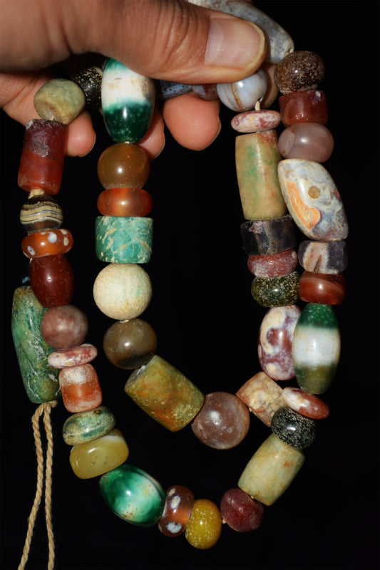 Old Ancient Excavated Agate Beads Amazonite Bracelet Real Banded Carnelian Necklace Strands Antique Genuine Amulet Mala