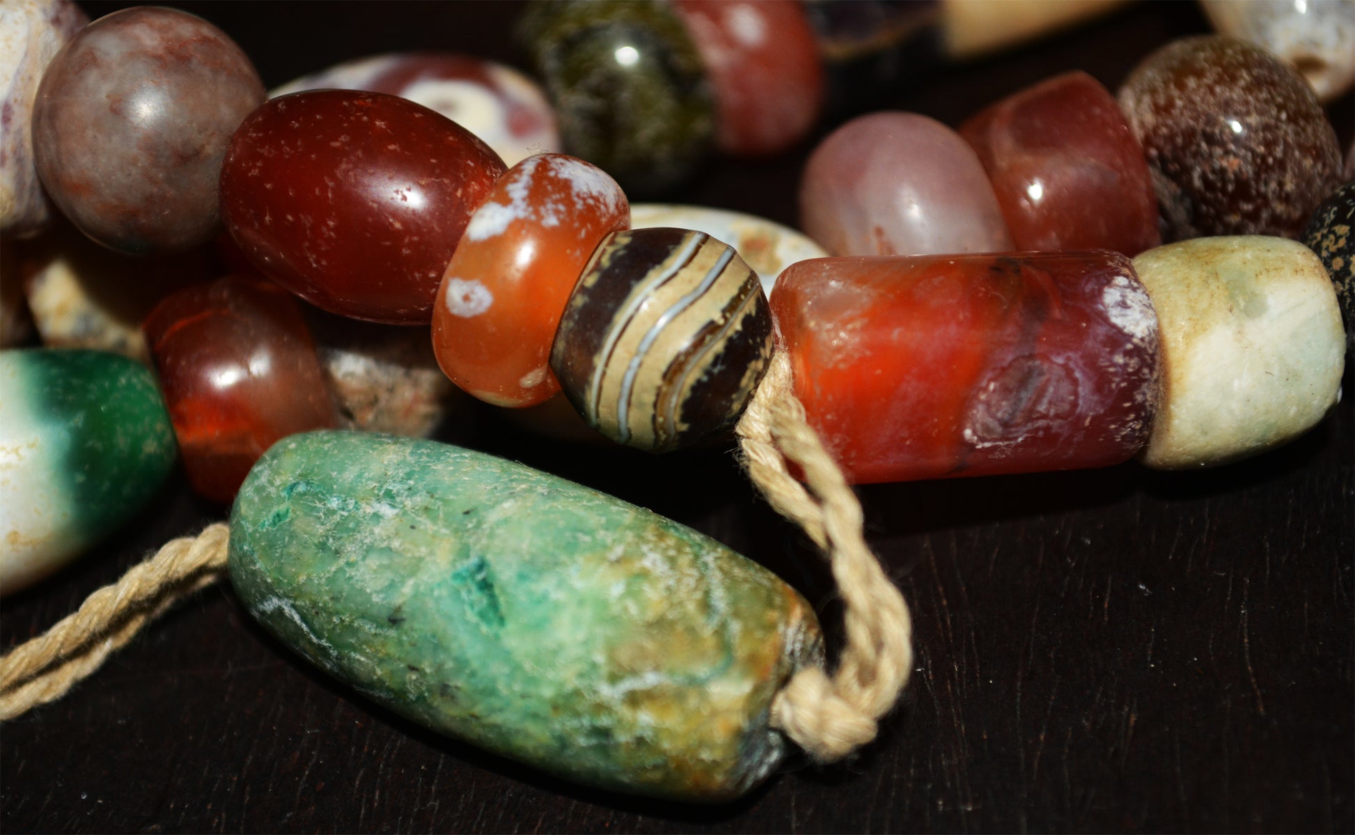 Old Ancient Excavated Agate Beads Amazonite Bracelet Real Banded Carnelian Necklace Strands Antique Genuine Amulet Mala