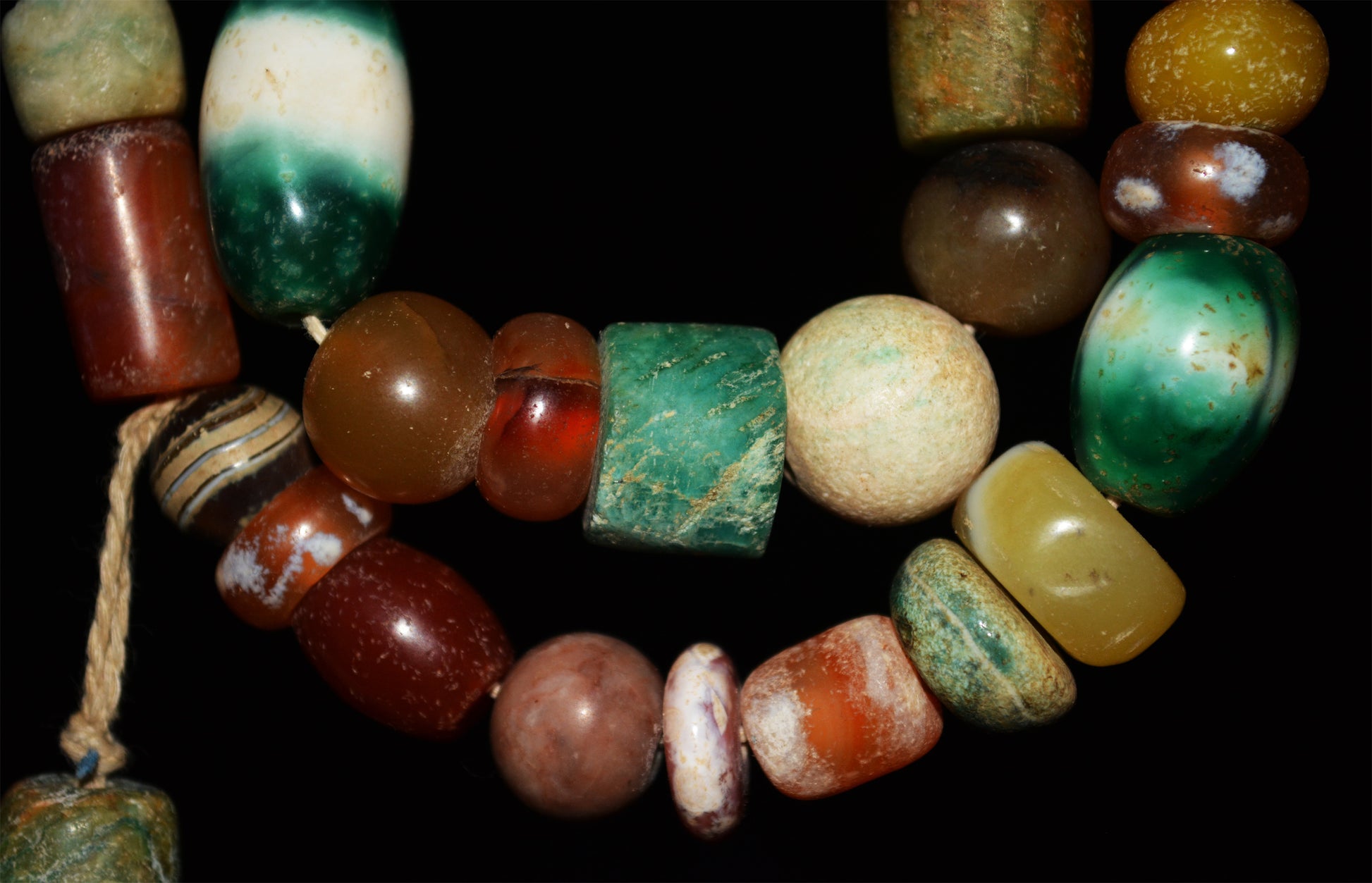 Old Ancient Excavated Agate Beads Amazonite Bracelet Real Banded Carnelian Necklace Strands Antique Genuine Amulet Mala