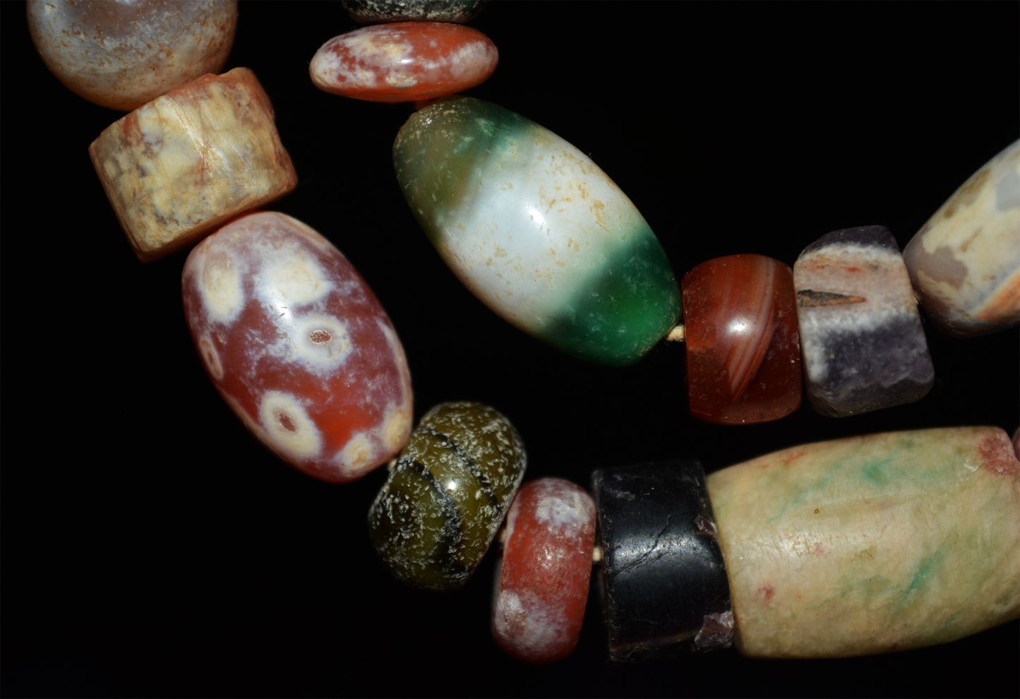 Old Ancient Excavated Agate Beads Amazonite Bracelet Real Banded Carnelian Necklace Strands Antique Genuine Amulet Mala