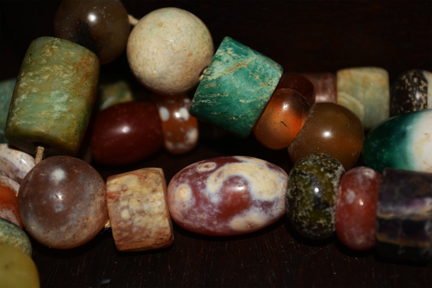 Old Ancient Excavated Agate Beads Amazonite Bracelet Real Banded Carnelian Necklace Strands Antique Genuine Amulet Mala