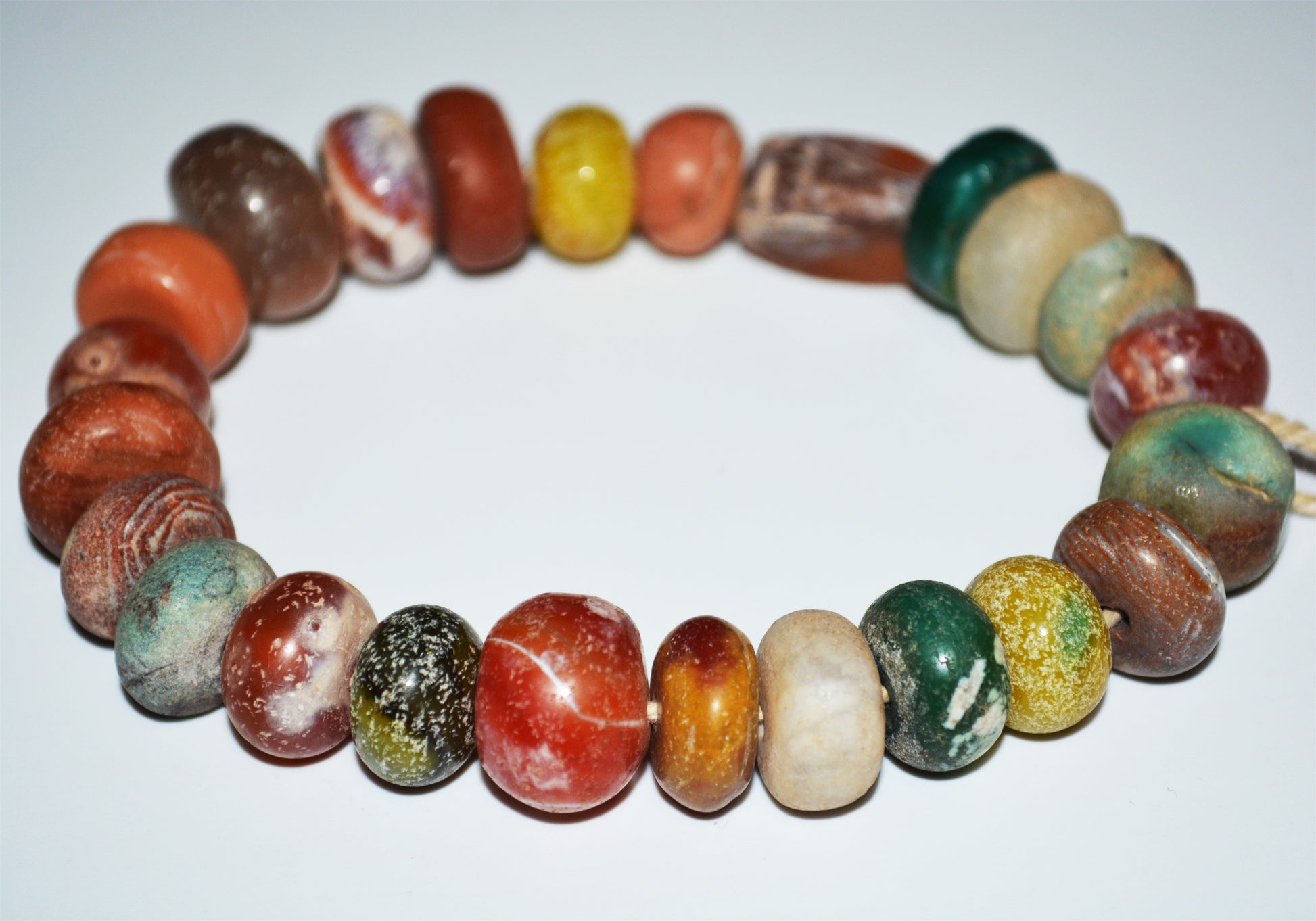 Old Ancient Excavated Agate Beads Amazonite Bracelet Real Carnelian Banded Strands Antique Genuine Amulet Mala