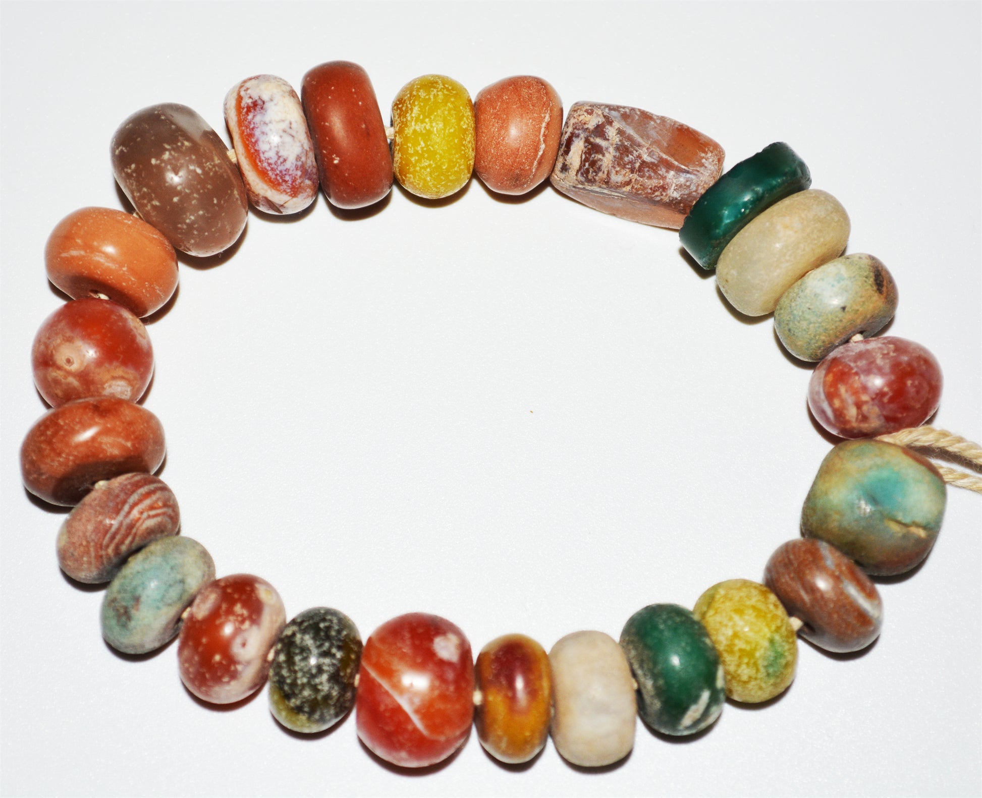 Old Ancient Excavated Agate Beads Amazonite Bracelet Real Carnelian Banded Strands Antique Genuine Amulet Mala