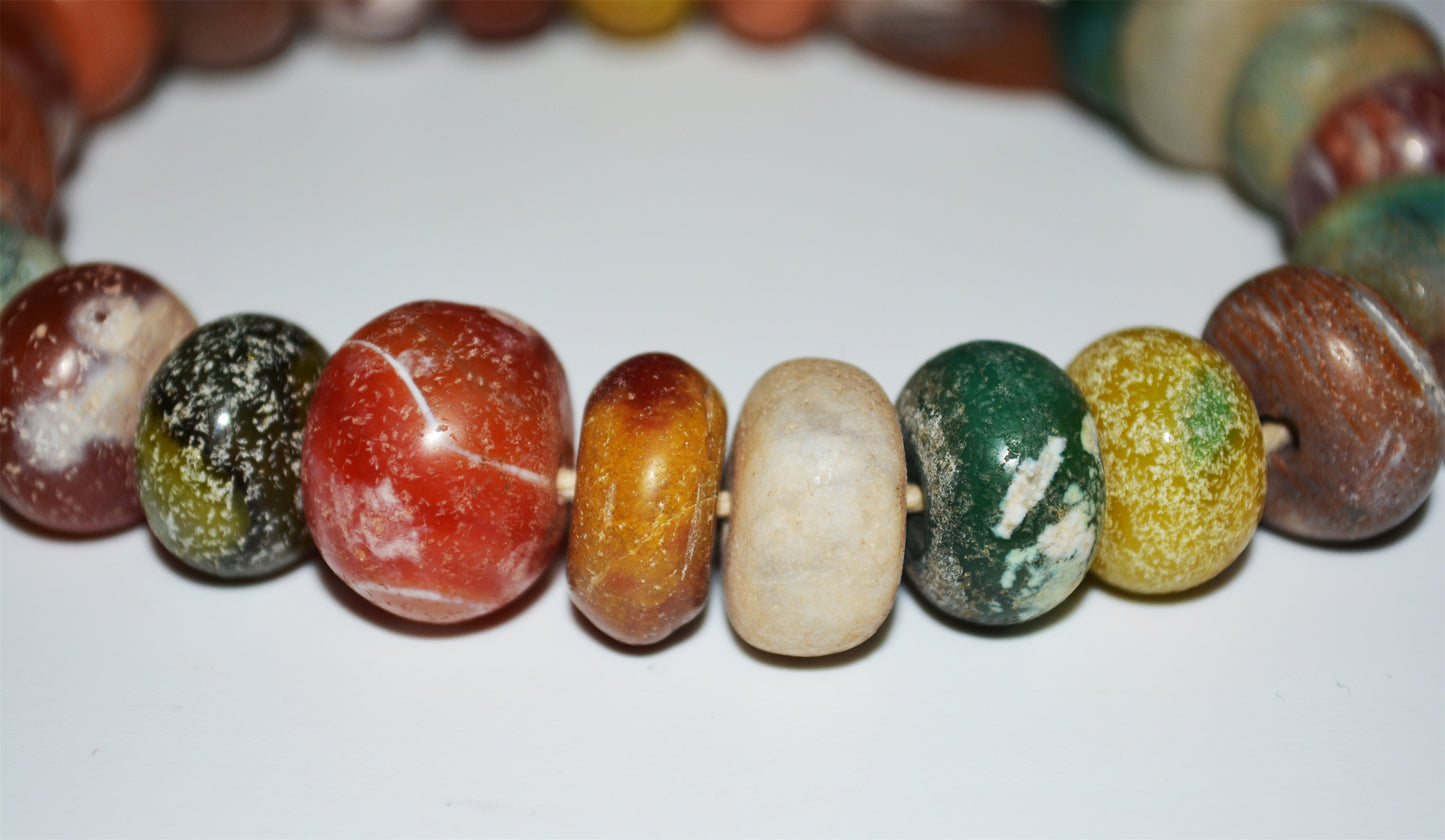 Old Ancient Excavated Agate Beads Amazonite Bracelet Real Carnelian Banded Strands Antique Genuine Amulet Mala