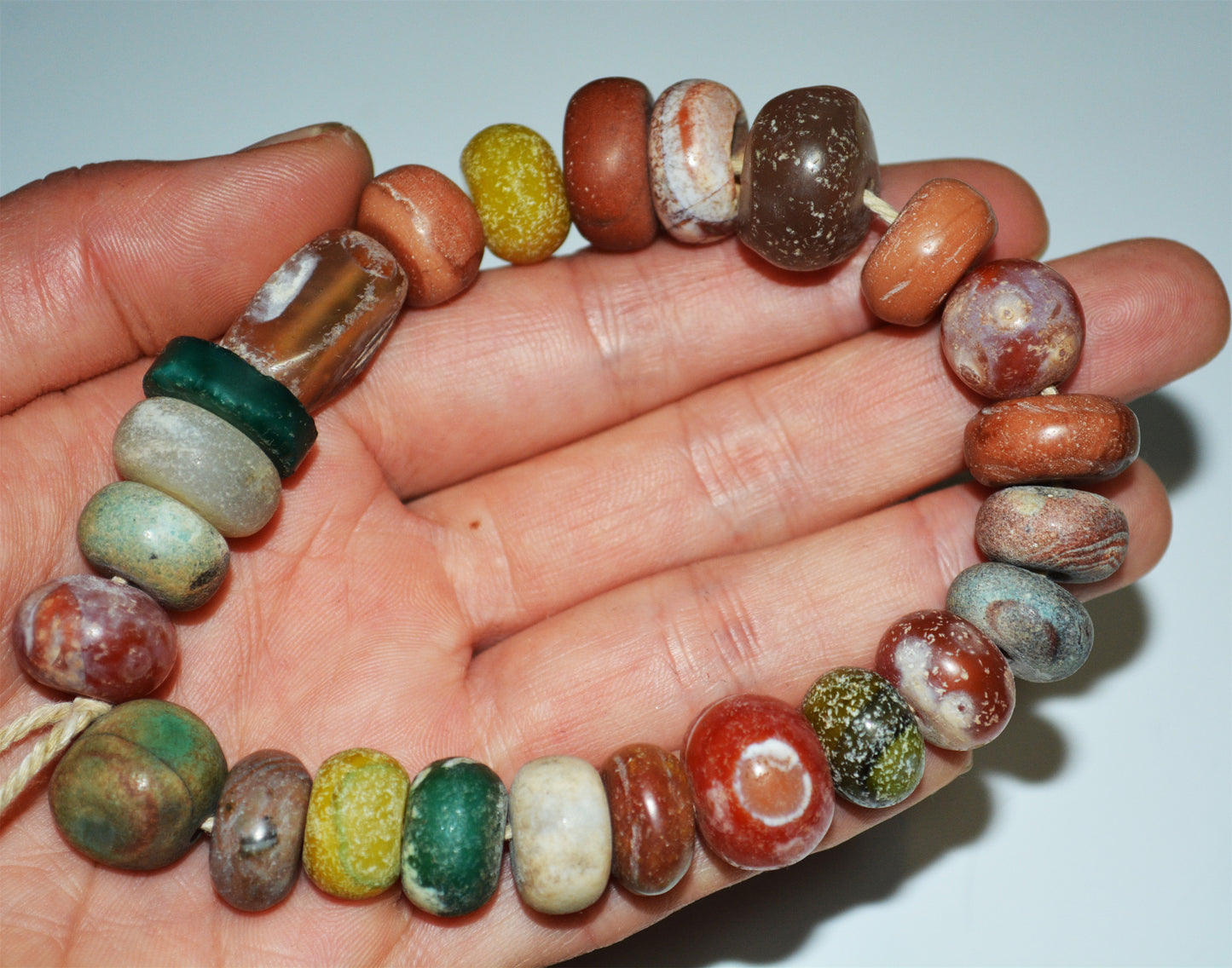 Old Ancient Excavated Agate Beads Amazonite Bracelet Real Carnelian Banded Strands Antique Genuine Amulet Mala