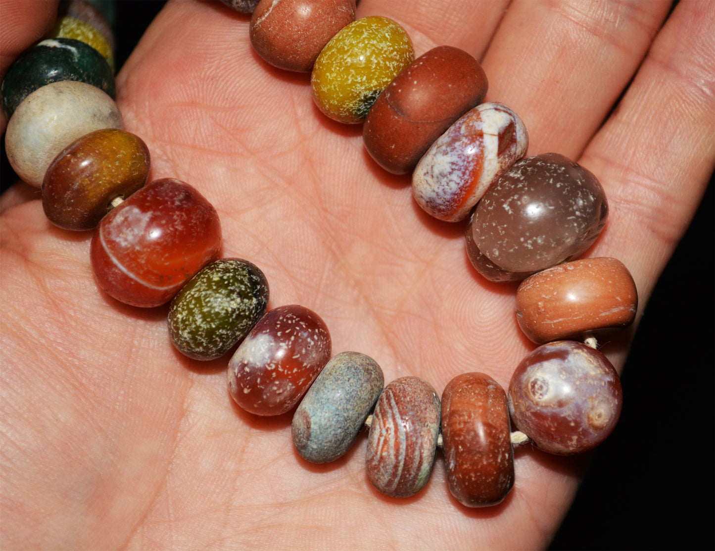 Old Ancient Excavated Agate Beads Amazonite Bracelet Real Carnelian Banded Strands Antique Genuine Amulet Mala