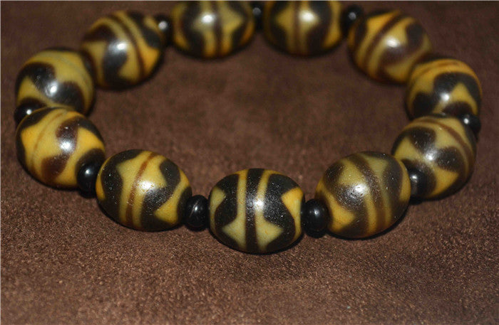 Real Ancient Himalayan Tiger Tooth Dzi Bead Bracelet Tibet Amulet Water Wave Genuine Zigzag Mala Agate Gzi Pendant