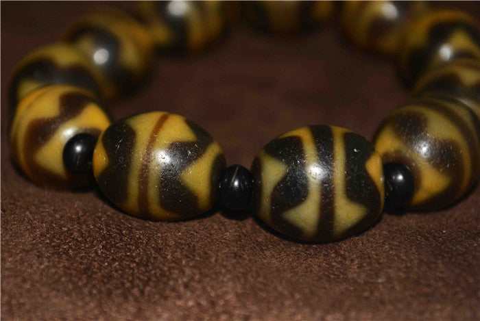 Real Ancient Himalayan Tiger Tooth Dzi Bead Bracelet Tibet Amulet Water Wave Genuine Zigzag Mala Agate Gzi Pendant