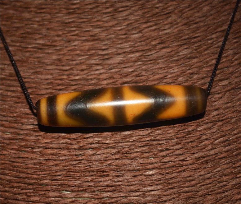 Real Ancient Himalayas Tiger Tooth Dzi Bead Amulet Water Wave Himalayan Genuine Zigzag Agate Gzi Pendant