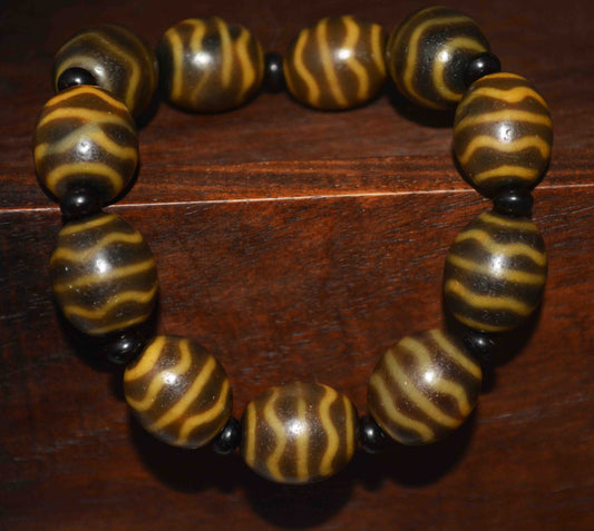 Real Ancient Himalayas Tiger Tooth Dzi Bead Bracelet Tibet Amulet Mala Water Wave Genuine Zigzag Agate Gzi Pendant