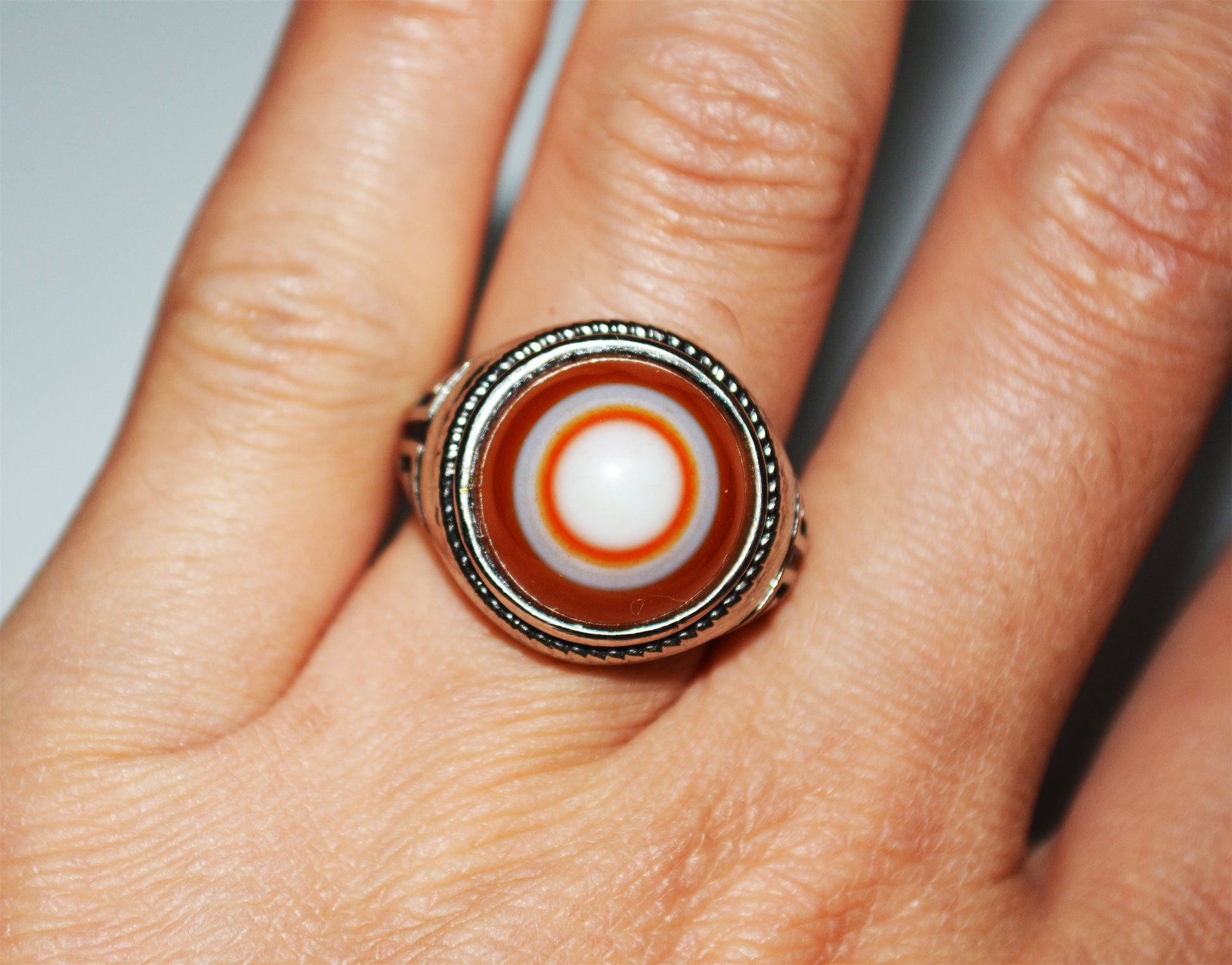 Real Antique Lukmik Eye Dzi Bead Ring Tibetan Old Medicine Agate Amulet Himalaya Genuine Banded Natural Luk Mik One Eyed Gzi Prayer Talisman