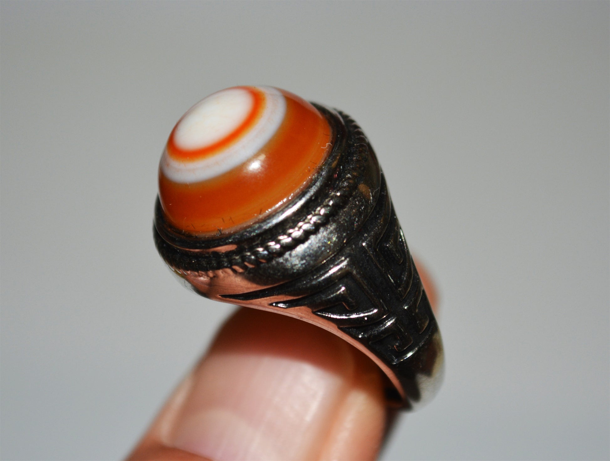 Real Antique Lukmik Eye Dzi Bead Ring Tibetan Old Medicine Agate Amulet Himalaya Genuine Banded Natural Luk Mik One Eyed Gzi Prayer Talisman