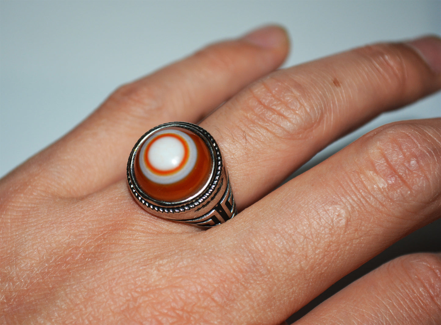 Real Antique Lukmik Eye Dzi Bead Ring Tibetan Old Medicine Agate Amulet Himalaya Genuine Banded Natural Luk Mik One Eyed Gzi Prayer Talisman