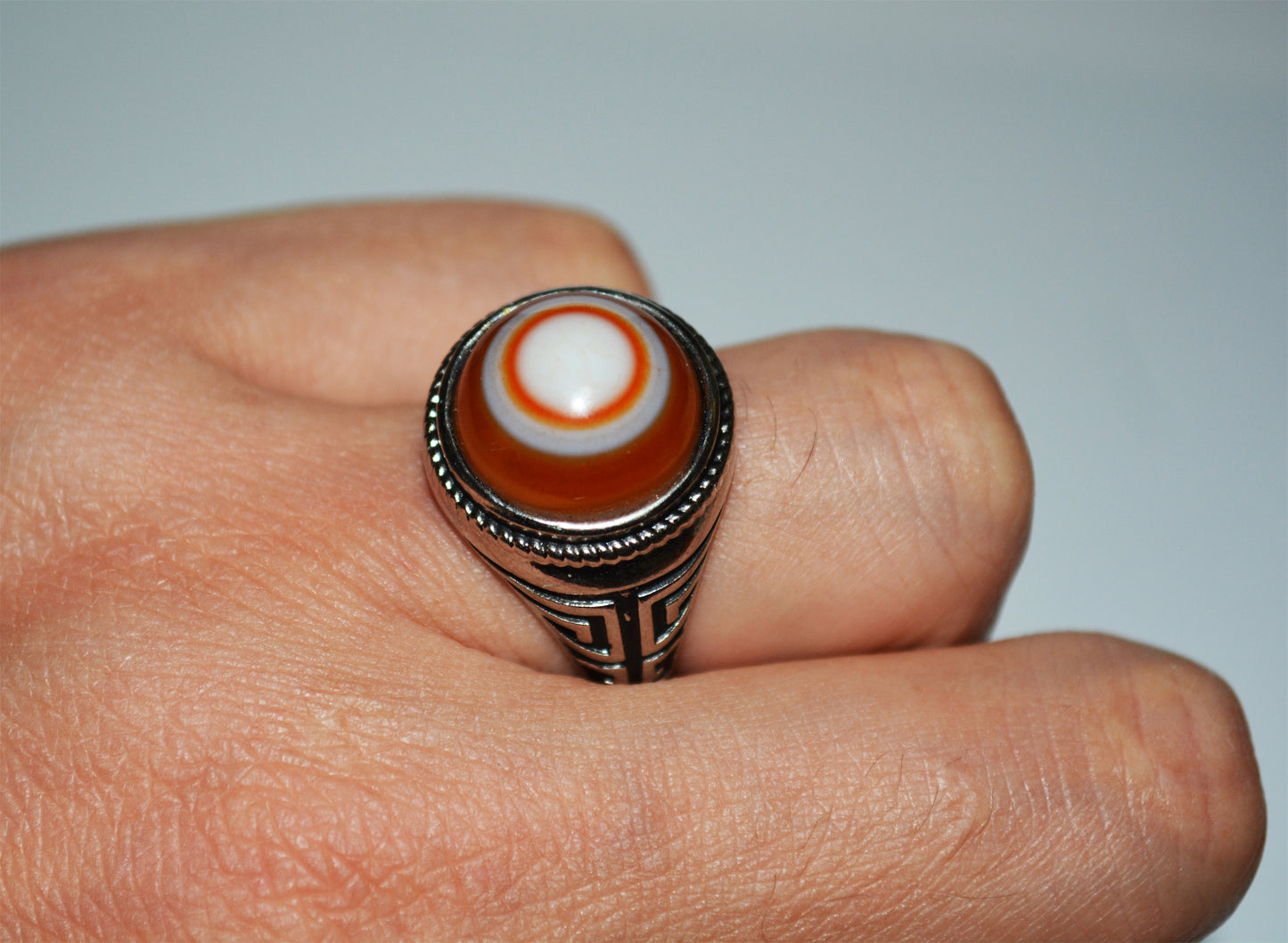 Real Antique Lukmik Eye Dzi Bead Ring Tibetan Old Medicine Agate Amulet Himalaya Genuine Banded Natural Luk Mik One Eyed Gzi Prayer Talisman