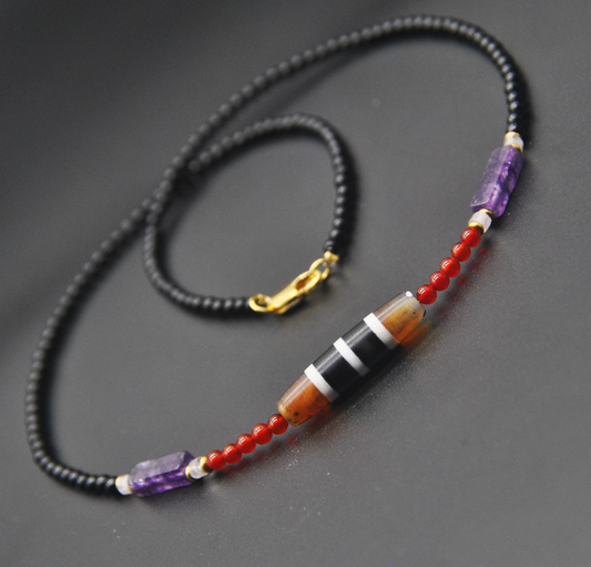 Real Ancient Tibet Five Strips Dzi Bead Amulet Himalaya Genuine Banded Agate Pure 3 Striped Gzi Pendant Necklace