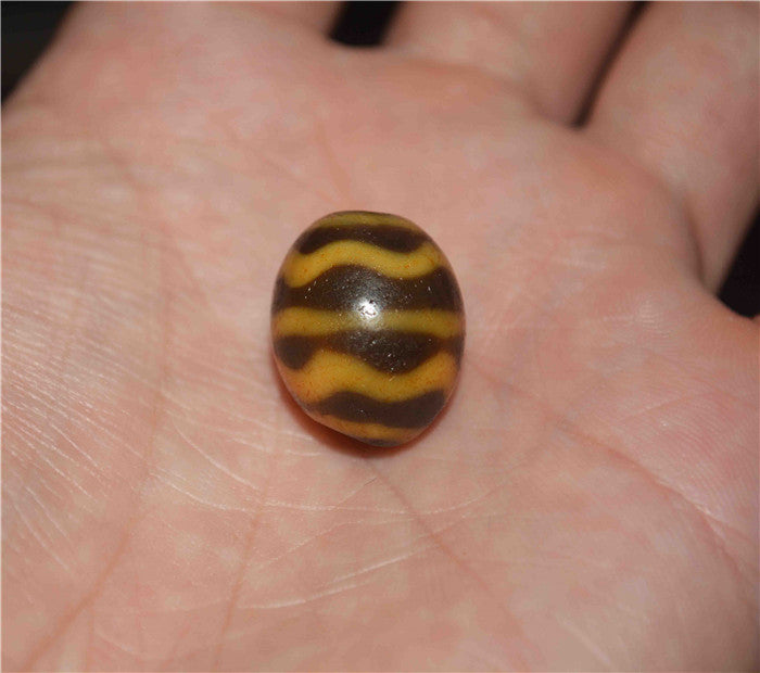 Real Ancient Tibet Tiger Tooth Dzi Bead Amulet Double Water Wave Himalayas Genuine Zigzag Agate Gzi Pendant Talisman