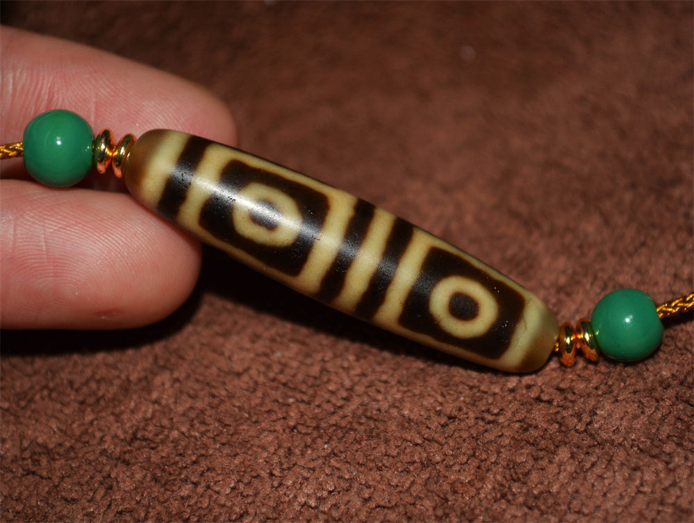 Real Ancient Tibetan Four Eyes Dzi Bead Amulet Himalaya Pure 4 Eyed Gzi Pendant Genuine Old Antique Agate Talisman Bracelet
