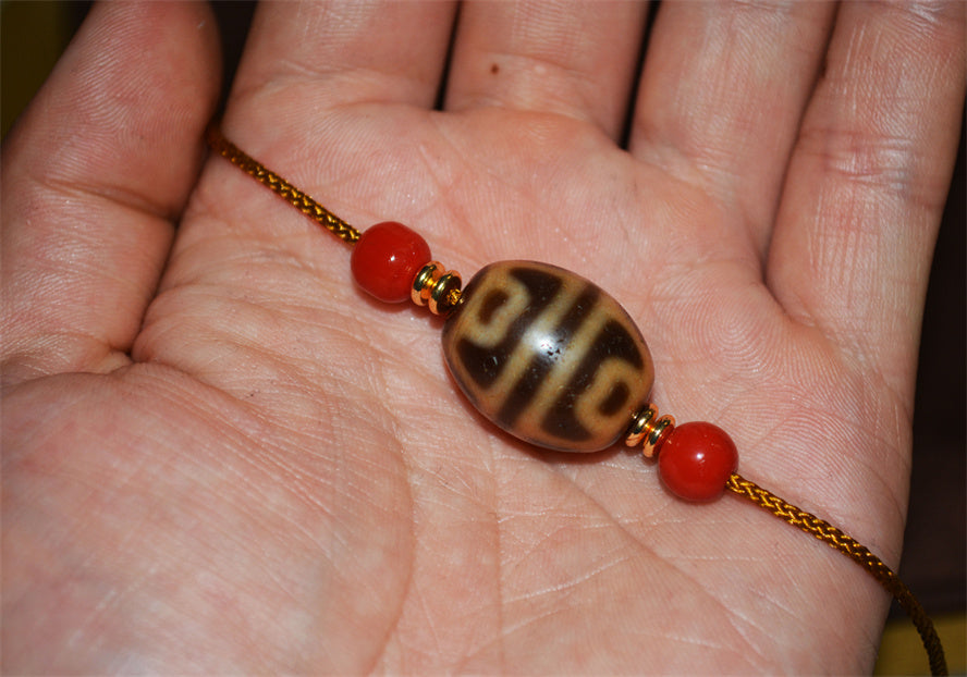 Real Ancient Tibetan Lotus Dzi Bead Amulet Himalaya Pure Gzi Pendant Genuine Old Antique Agate Talisman Bracelet