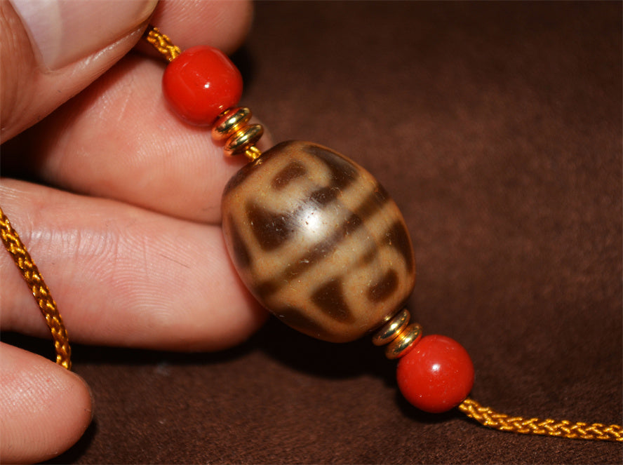 Real Ancient Tibetan Lotus Dzi Bead Amulet Himalaya Pure Gzi Pendant Genuine Old Antique Agate Talisman Bracelet