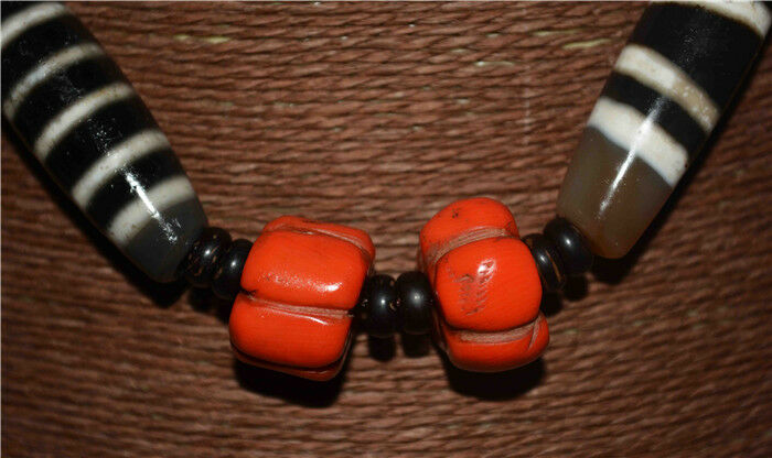 Real Ancient Tibetan Seven Six Stripes Dzi Bead Necklace Amulet Himalayan Agate Genuine Striped Gzi