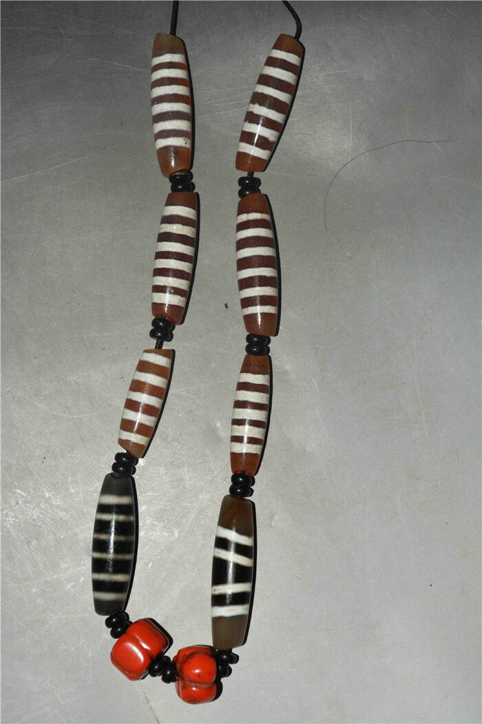 Real Ancient Tibetan Seven Six Stripes Dzi Bead Necklace Amulet Himalayan Agate Genuine Striped Gzi