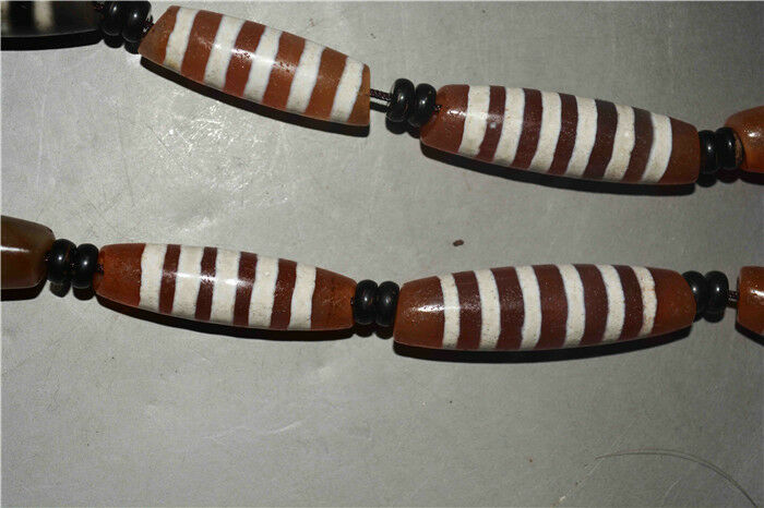 Real Ancient Tibetan Seven Six Stripes Dzi Bead Necklace Amulet Himalayan Agate Genuine Striped Gzi