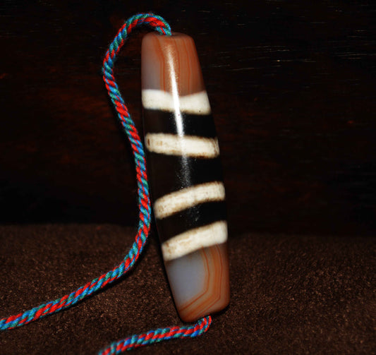 Real Ancient Tibetan Seven Stripes Dzi Bead Amulet Himalayan Agate  Genuine 4 Striped Gzi