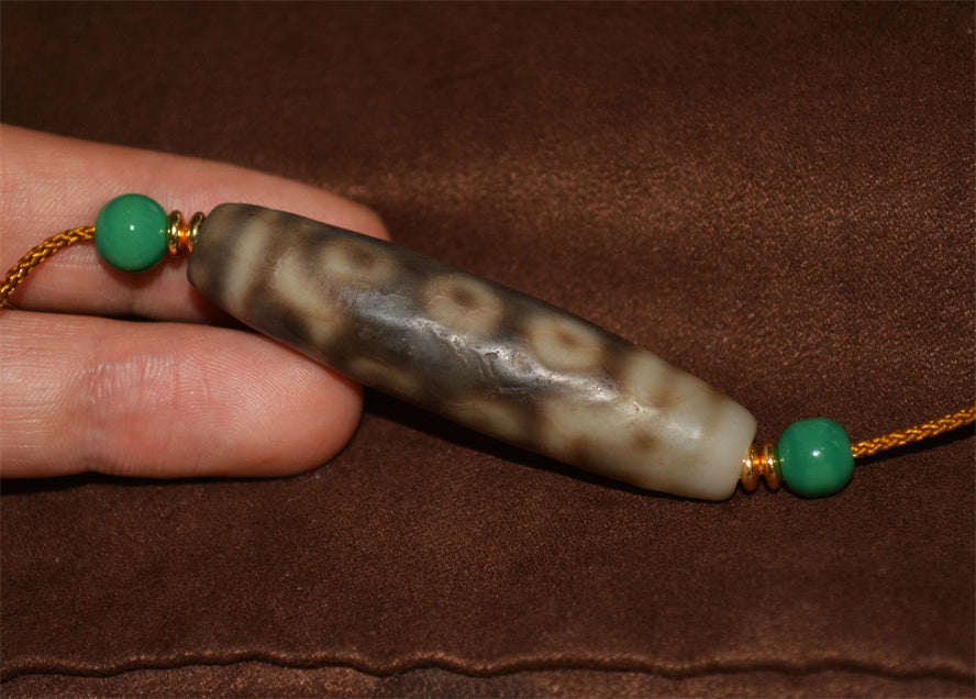 Real Ancient Tibetan Ten Eyes Dzi Bead Amulet Himalaya Pure 10 Eyed Gzi Pendant Genuine Old Antique Agate Talisman