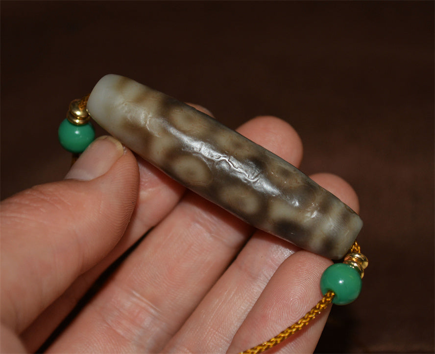 Real Ancient Tibetan Ten Eyes Dzi Bead Amulet Himalaya Pure 10 Eyed Gzi Pendant Genuine Old Antique Agate Talisman