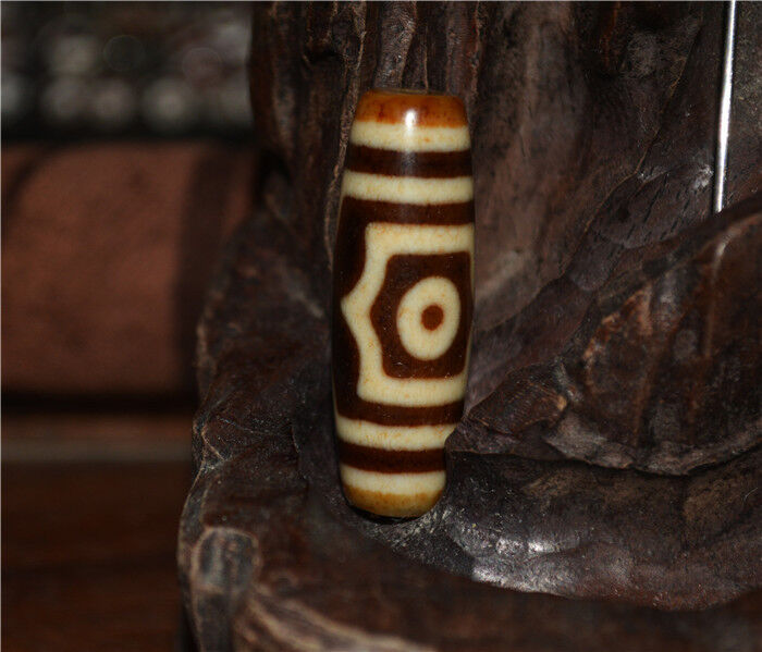 Real Ancient Tibetan Three Eyes Dzi Bead Amulet Himalayan Old Pendant Antique Genuine Agate Nepal 3 Eyed Pure Gzi Talisman Bracelet