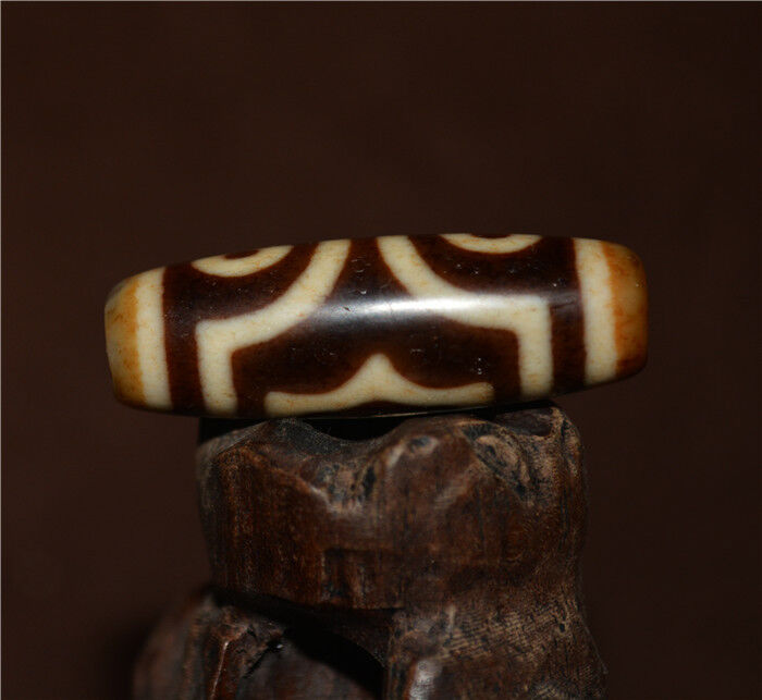 Real Ancient Tibetan Three Eyes Dzi Bead Amulet Himalayan Old Pendant Antique Genuine Agate Nepal 3 Eyed Pure Gzi Talisman Bracelet