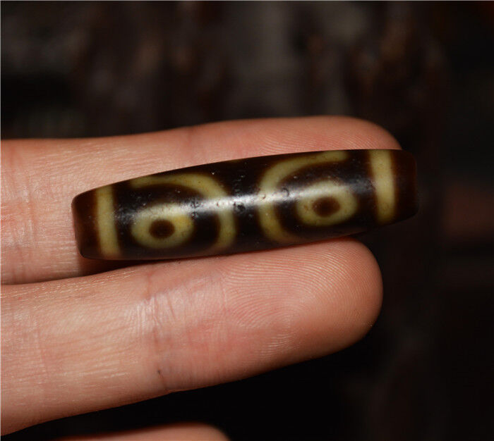 Real Ancient Tibetan Three Eyes Dzi Bead Pendant Amulet Himalayan Old Antique Genuine Agate Nepal 3 Eyed Pure Gzi Talisman Bracelet