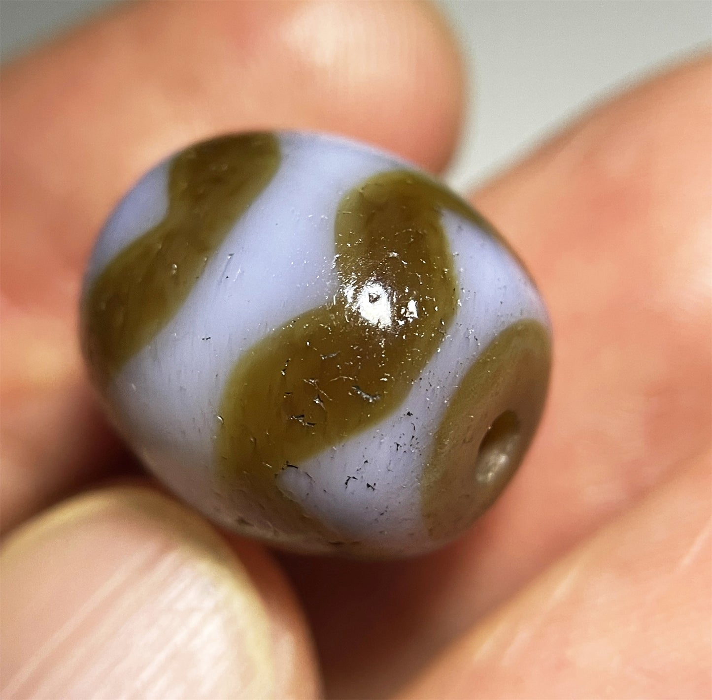 Real Ancient Tibetan Tiger Tooth Dzi Bead Amulet Agate Water Wave Himalaya Genuine Zigzag Gzi Pendant