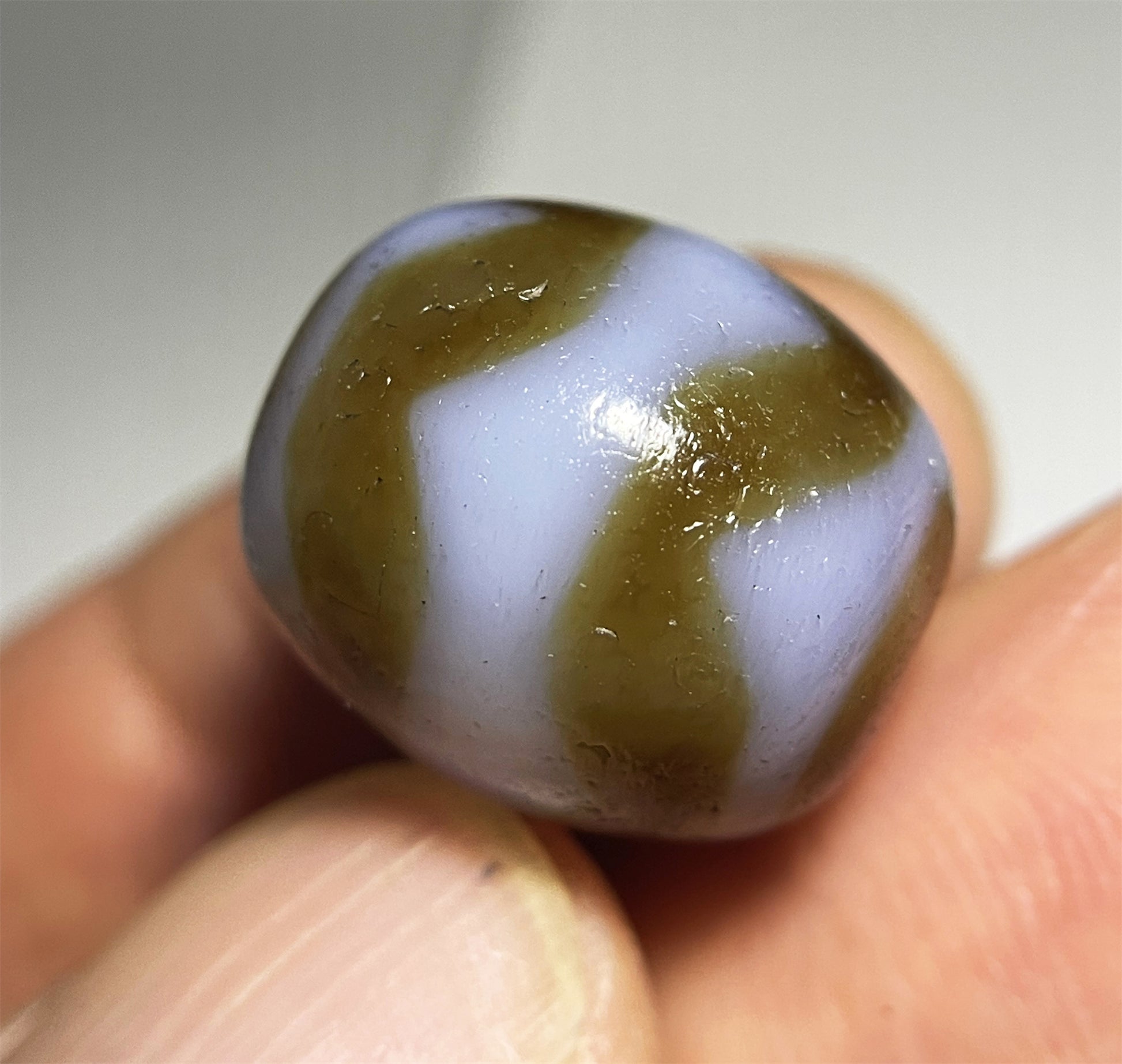 Real Ancient Tibetan Tiger Tooth Dzi Bead Amulet Agate Water Wave Himalaya Genuine Zigzag Gzi Pendant