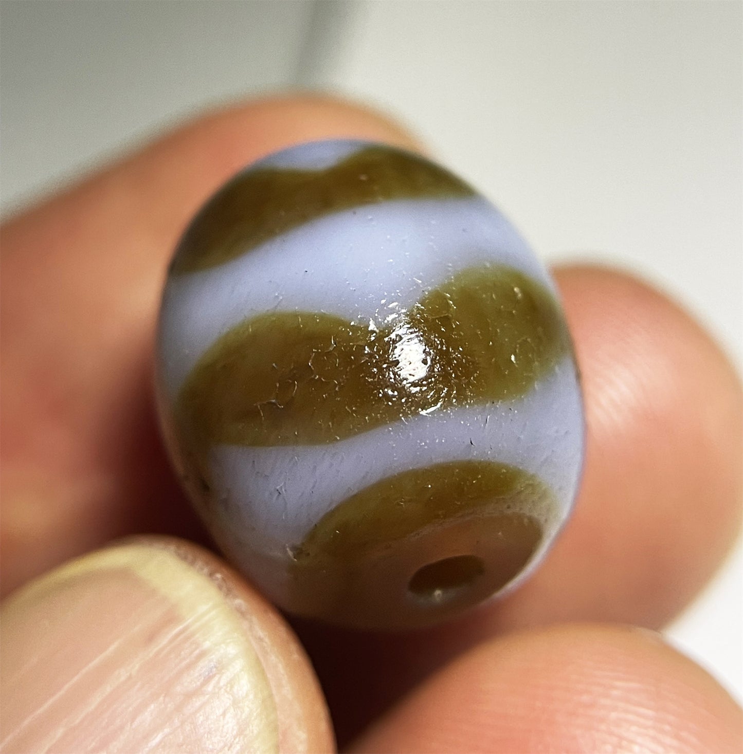 Real Ancient Tibetan Tiger Tooth Dzi Bead Amulet Agate Water Wave Himalaya Genuine Zigzag Gzi Pendant