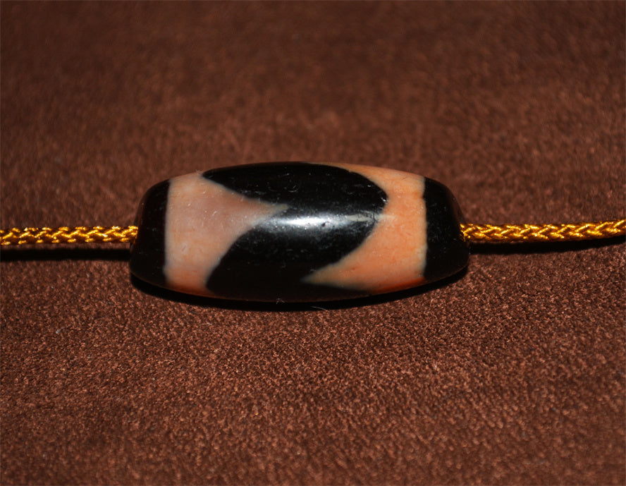 Real Ancient Tibetan Tiger Tooth Dzi Bead Amulet Himalaya Cinnabar Water Wave Pure Gzi Pendant Genuine Old Antique Bloodspot Agate ZigZag Talisman Bracelet