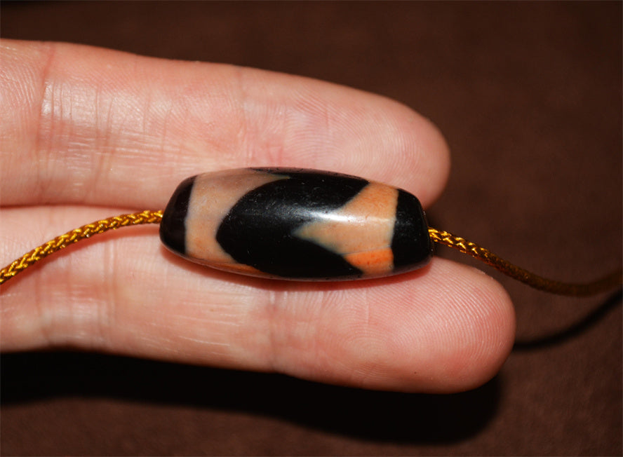 Real Ancient Tibetan Tiger Tooth Dzi Bead Amulet Himalaya Cinnabar Water Wave Pure Gzi Pendant Genuine Old Antique Bloodspot Agate ZigZag Talisman Bracelet