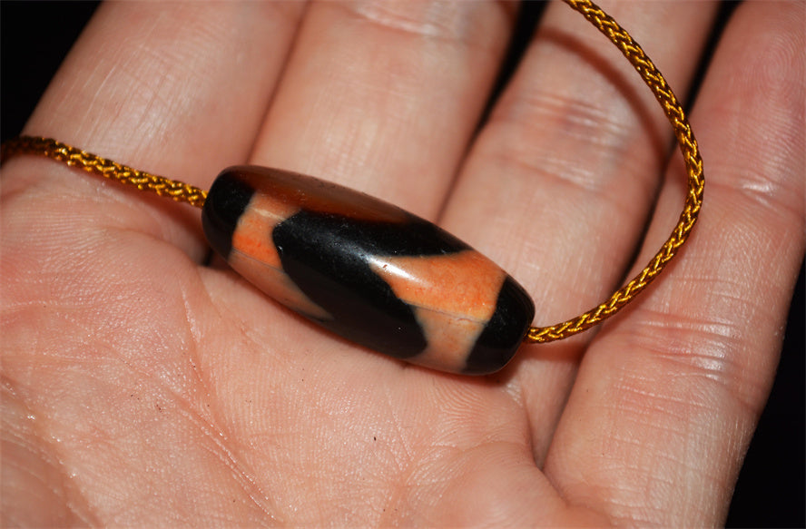 Real Ancient Tibetan Tiger Tooth Dzi Bead Amulet Himalaya Cinnabar Water Wave Pure Gzi Pendant Genuine Old Antique Bloodspot Agate ZigZag Talisman Bracelet