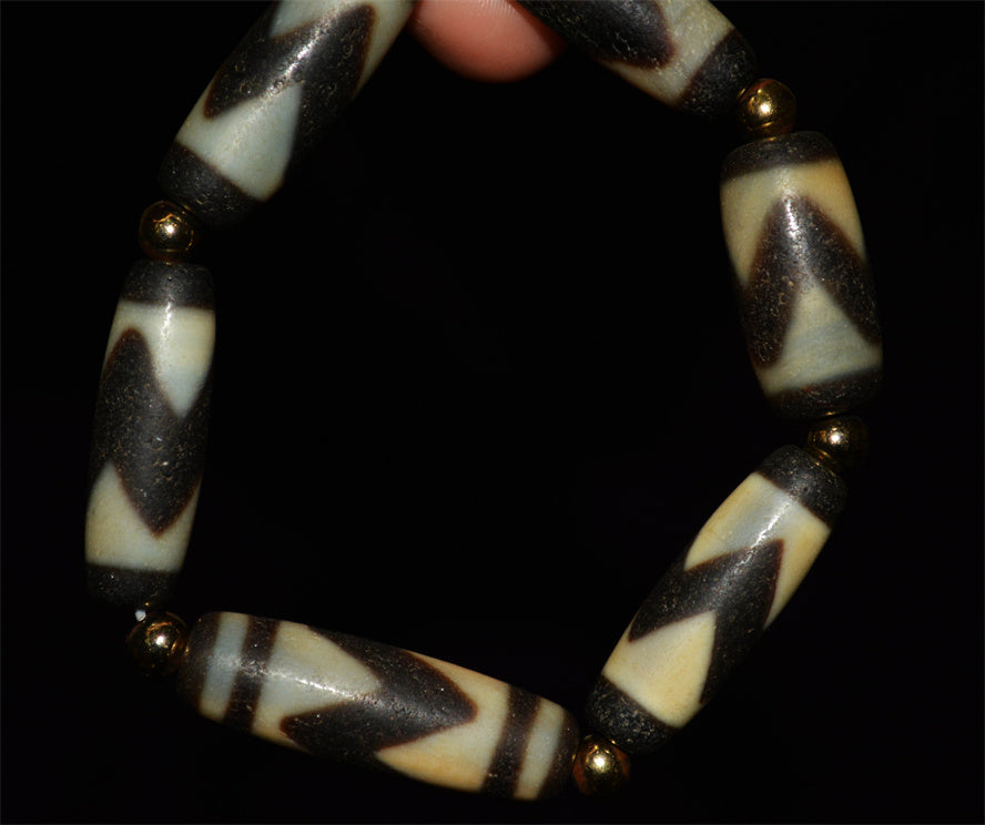 Real Ancient Tibetan Tiger Tooth Dzi Bead Bracelet Amulet Himalaya Pure Water Wave Gzi Pendant Genuine Old Antique Agate Talisman