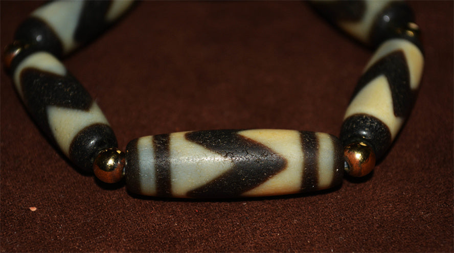 Real Ancient Tibetan Tiger Tooth Dzi Bead Bracelet Amulet Himalaya Pure Water Wave Gzi Pendant Genuine Old Antique Agate Talisman