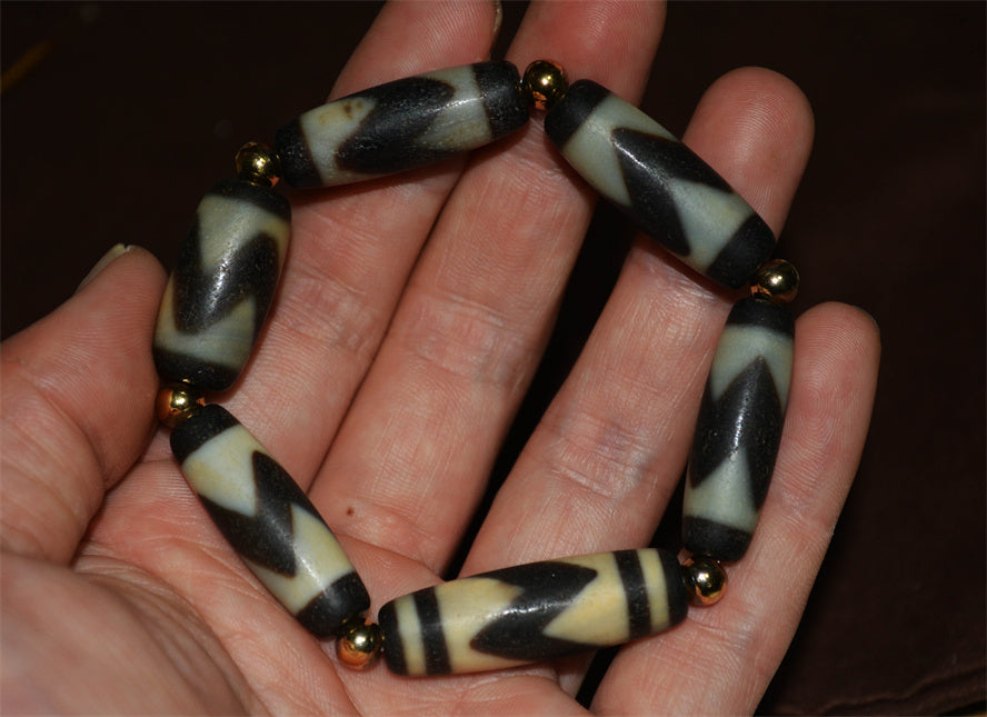 Real Ancient Tibetan Tiger Tooth Dzi Bead Bracelet Amulet Himalaya Pure Water Wave Gzi Pendant Genuine Old Antique Agate Talisman