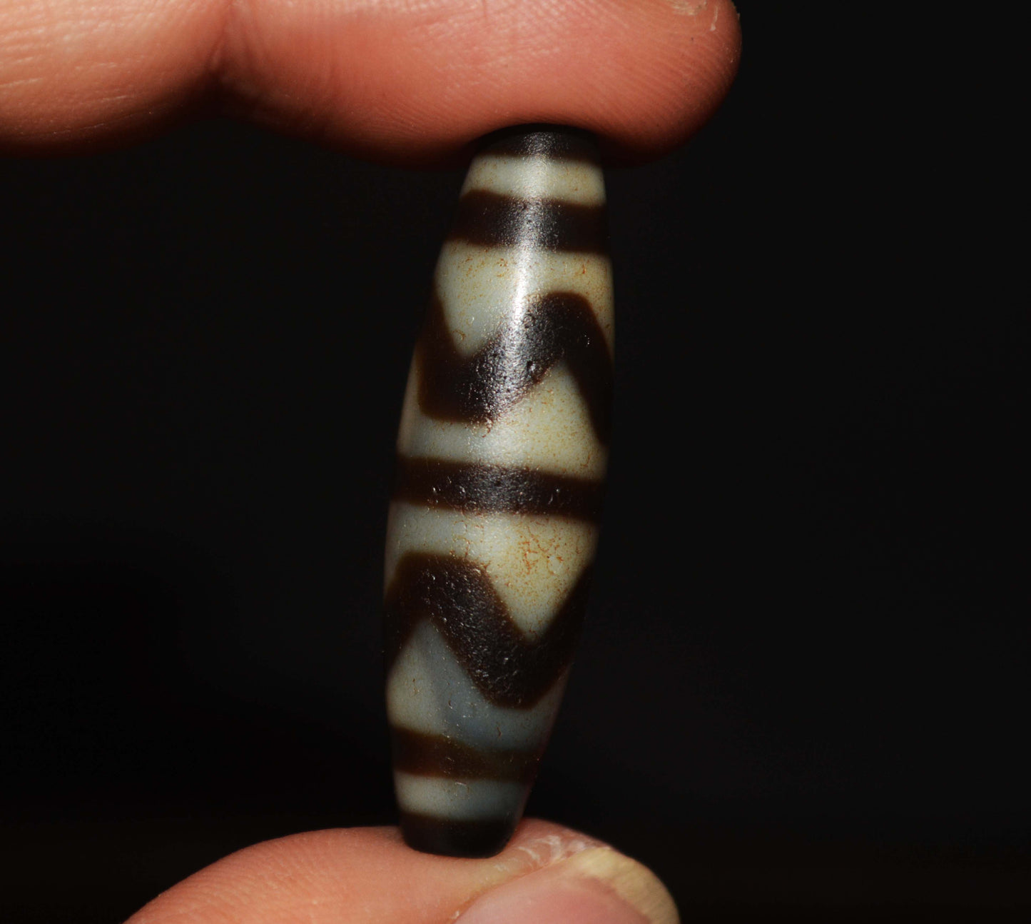 Real Ancient Tibetan Tiger Tooth Dzi Bead Amulet Himalaya Water Wave Pure Gzi Pendant Genuine Old Antique Agate ZigZag Talisman Bracelet