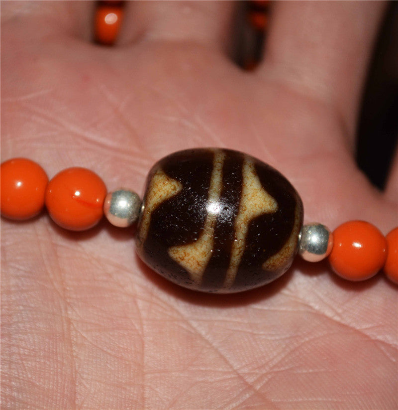 Real Ancient Tibetan Tiger Tooth Dzi Bead Amulet Necklace Pema Raka Agate Water Wave Himalaya Genuine Zigzag Gzi Pendant