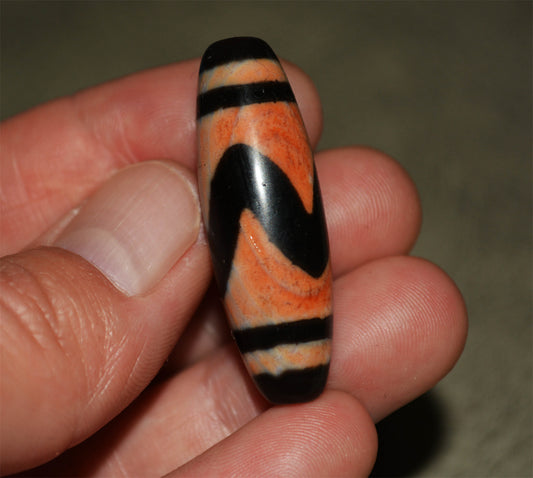 Real Ancient Tibetan Water Wave Dzi Bead Amulet Cinnabar Bloodspots Himalaya Pure Tiger Tooth Gzi Pendant Genuine Old Antique Agate ZigZag Talisman Bracelet