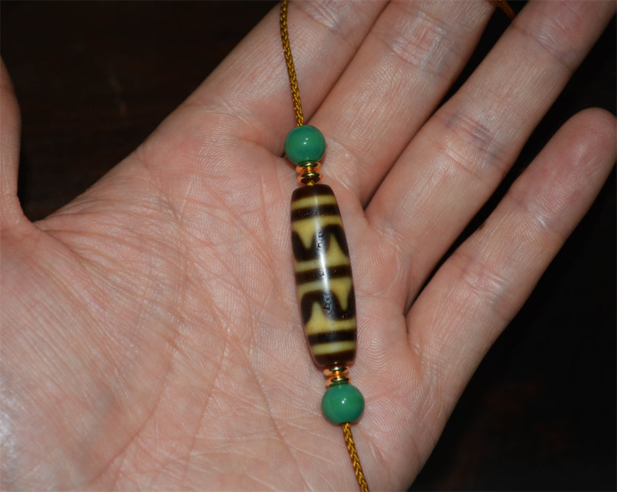 Real Ancient Tibetan Water Wave Dzi Bead Amulet Himalaya Pure Tiger Tooth Gzi Pendant Genuine Old Antique Agate ZigZag Talisman Bracelet