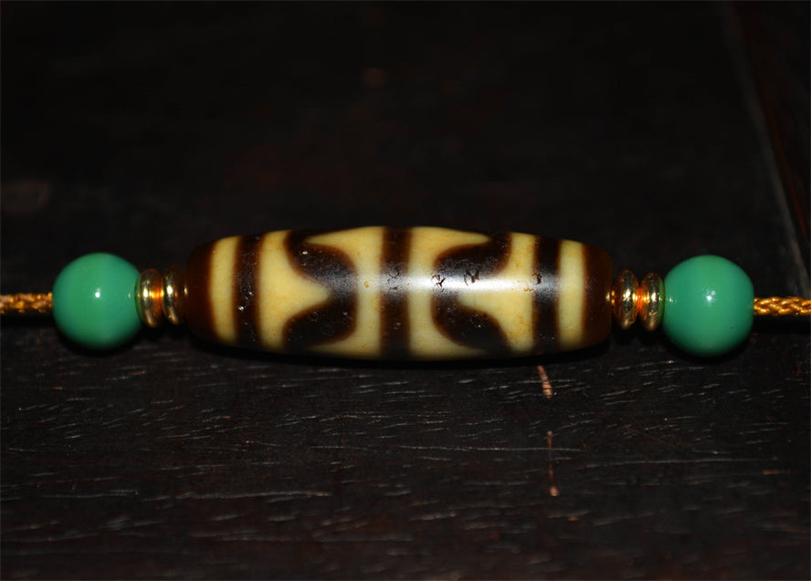 Real Ancient Tibetan Water Wave Dzi Bead Amulet Himalaya Pure Tiger Tooth Gzi Pendant Genuine Old Antique Agate ZigZag Talisman Bracelet