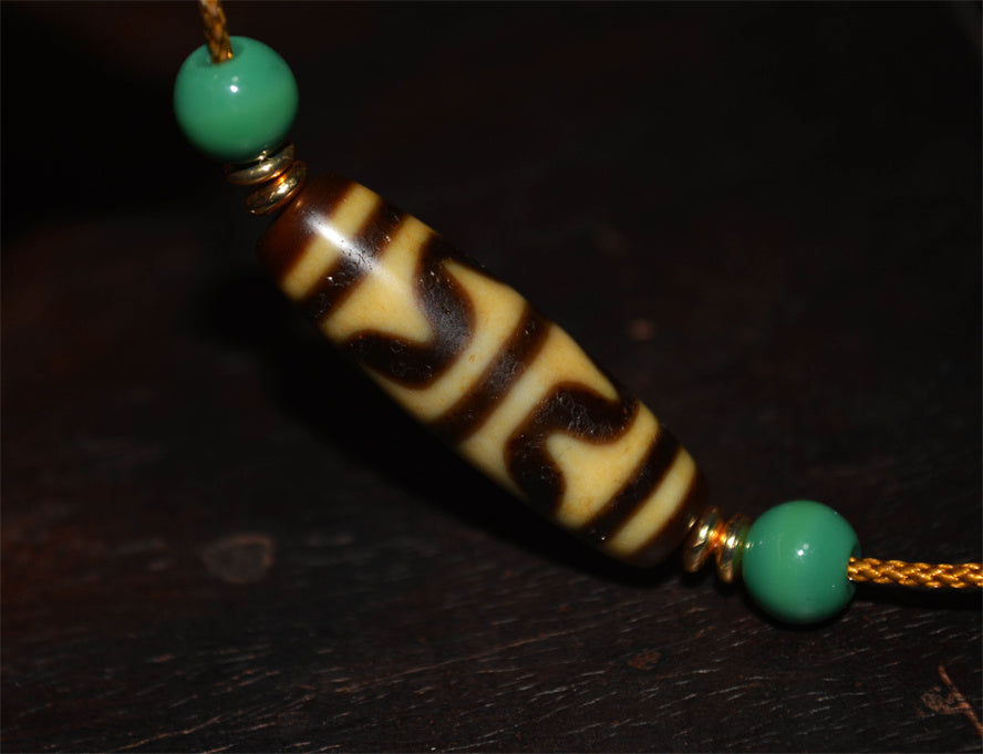 Real Ancient Tibetan Water Wave Dzi Bead Amulet Himalaya Pure Tiger Tooth Gzi Pendant Genuine Old Antique Agate ZigZag Talisman Bracelet