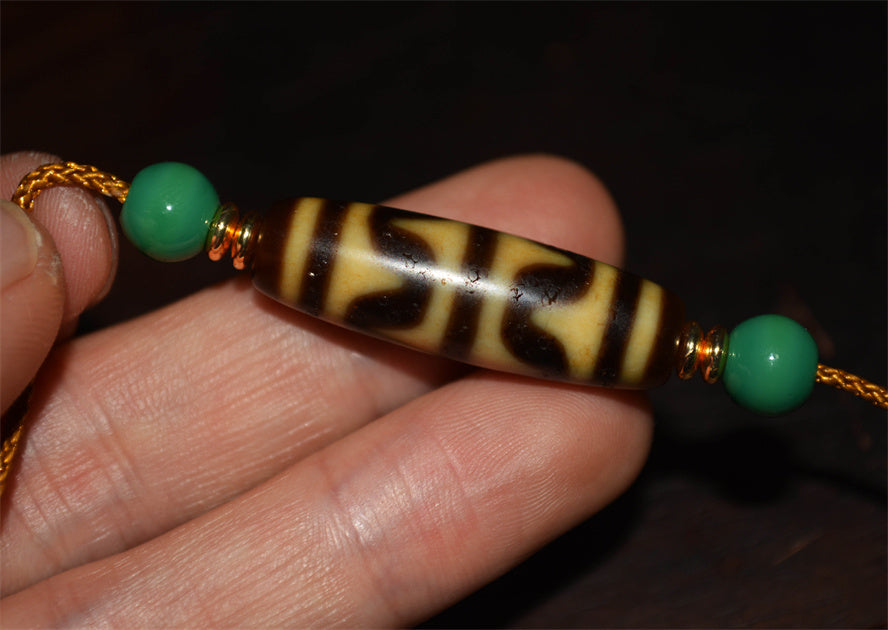 Real Ancient Tibetan Water Wave Dzi Bead Amulet Himalaya Pure Tiger Tooth Gzi Pendant Genuine Old Antique Agate ZigZag Talisman Bracelet