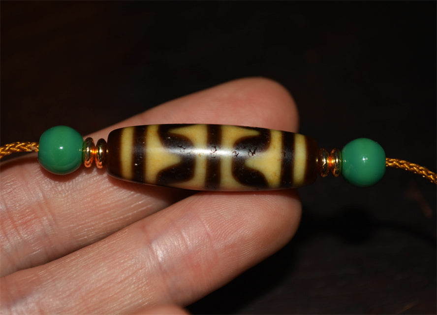 Real Ancient Tibetan Water Wave Dzi Bead Amulet Himalaya Pure Tiger Tooth Gzi Pendant Genuine Old Antique Agate ZigZag Talisman Bracelet